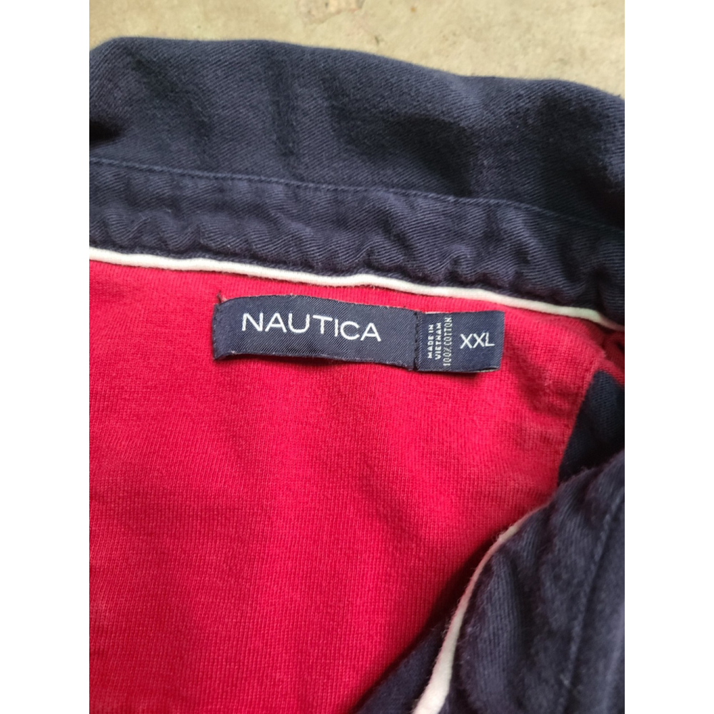 Vtg 80s Men’s Nautica Long Sleeve Striped Rugby Polo Size XXL Red & Navy - Picture 3 of 5